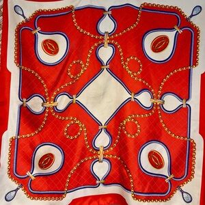 Cartier Red Blue Gold Silk Scarf with Chain Motif